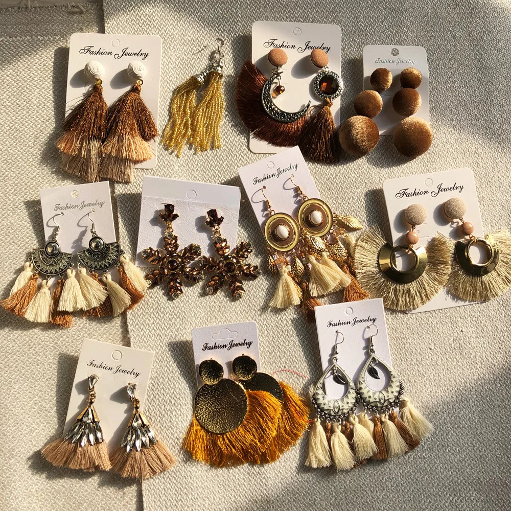HOVANCI Euramerican National Style Exaggerated Earring Mixes Big Eardrop Tassel Earring for Woman