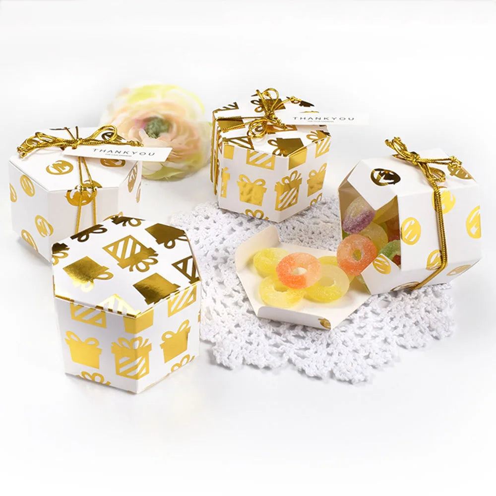 Wholesale Wedding Luxury Gold Foil Candy Box Gift Bag Ribbon Eco-Friendly Folding Candy Box Mini Chocolate Wrapping Paper Box