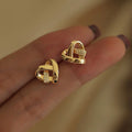 Niche Design 10mm Mini 18K Gold Stud Earrings Jewelry Women Delicate Inlaid Zircon Knotted Hollow Heart Earrings for Teen Girls