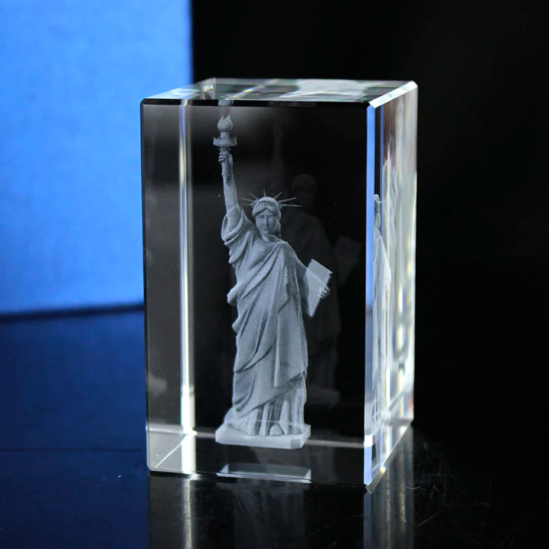 New Arrival Statue Liberty Blank 3D Laser Engraving Glass Crystal Blocks Couvenir
