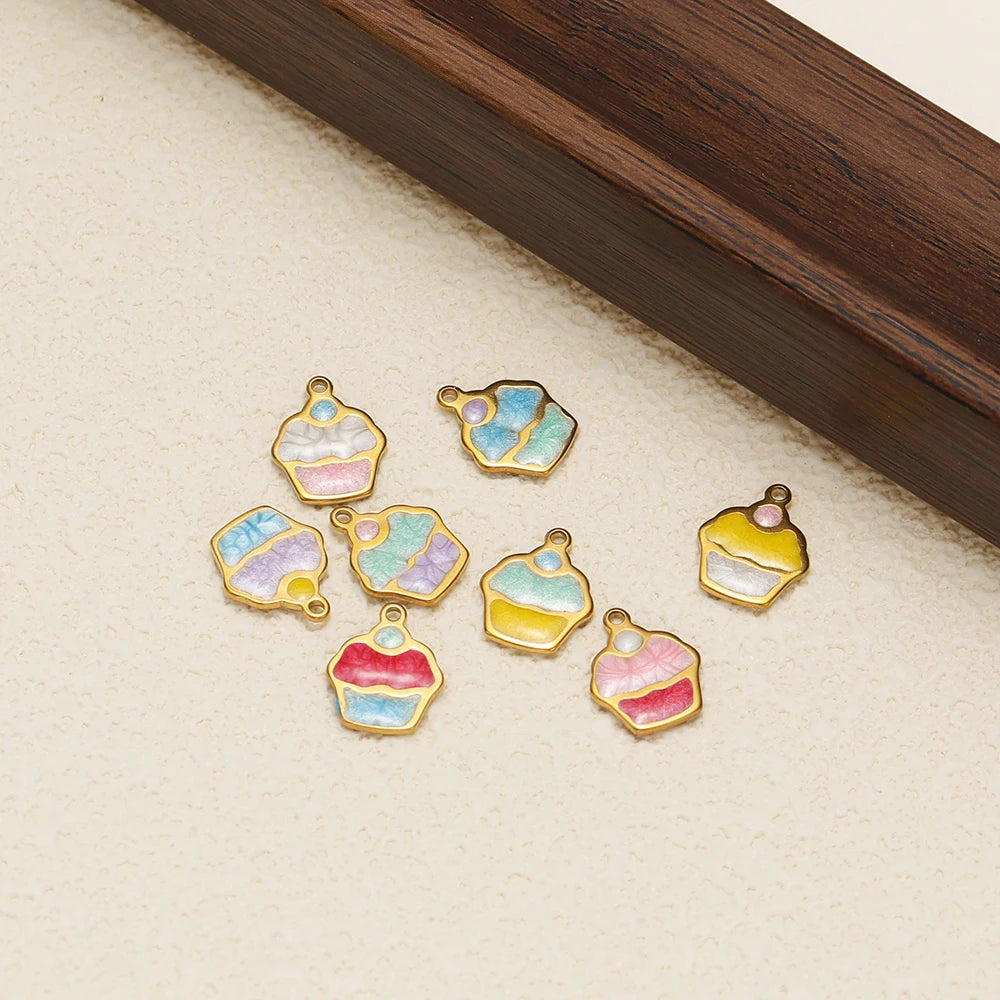 Summer Stainless Steel 12*10mm Ice Cream Charms Double-sided Enamel Pendant Diy Jewelry Earrings Necklace Supplies