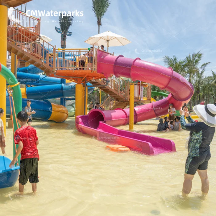 Outdoor Kids Playground Equipment Fiberglass Water Rose Red Slide