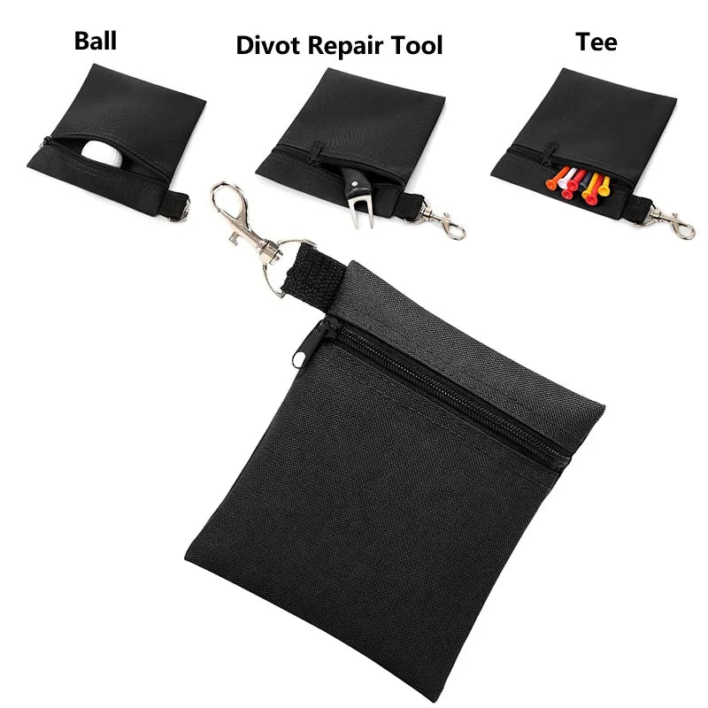 Zippered Golf Ball Pouch Bag - Portable Tee Divot Tool & Ball Marker Holder - Durable Storage Organizer for Golf Accessories