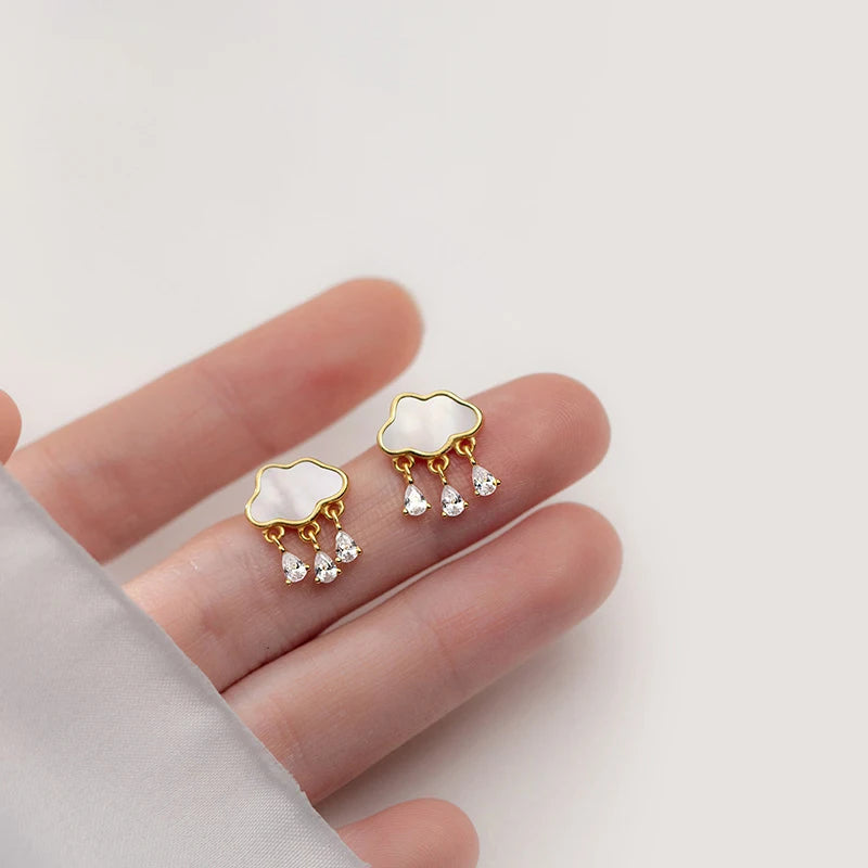 Solid 925 Sterling Silver Summer Golden Cloudy Tassel Zircon Wedding Stud Earrings for Women Jewelry Wholesale