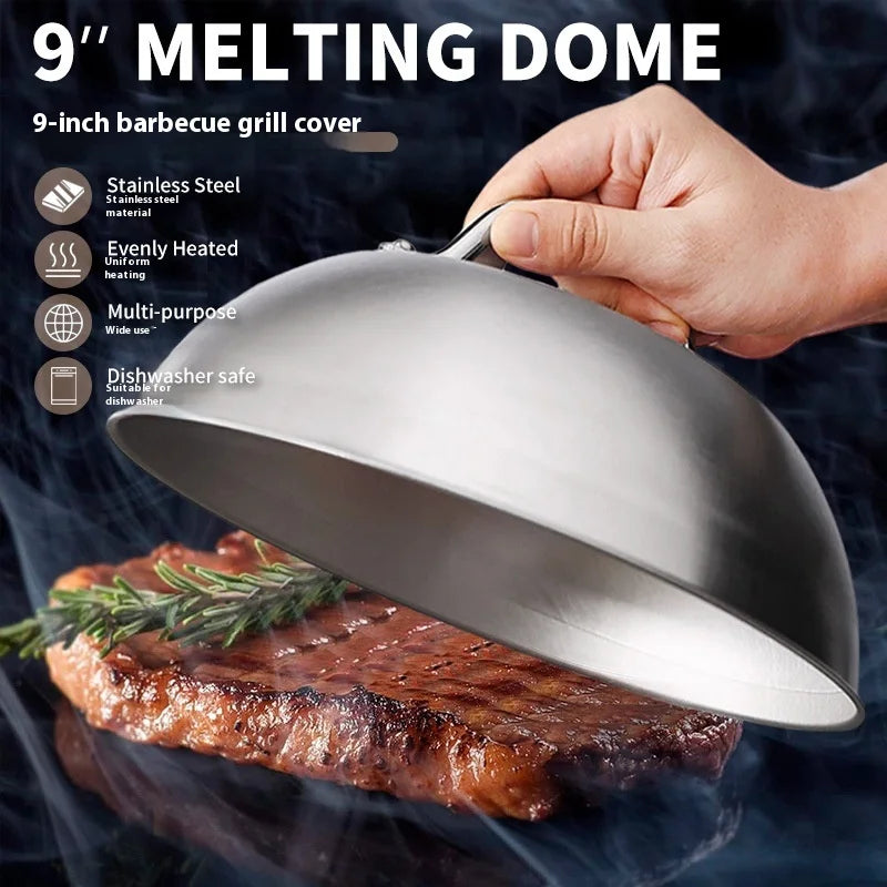 9 Inch Stainless Steel Melting Dome Round Arch BBQ Cookware Lids Outdoor Western Restaurant Steak Cookware for Restaurant Use