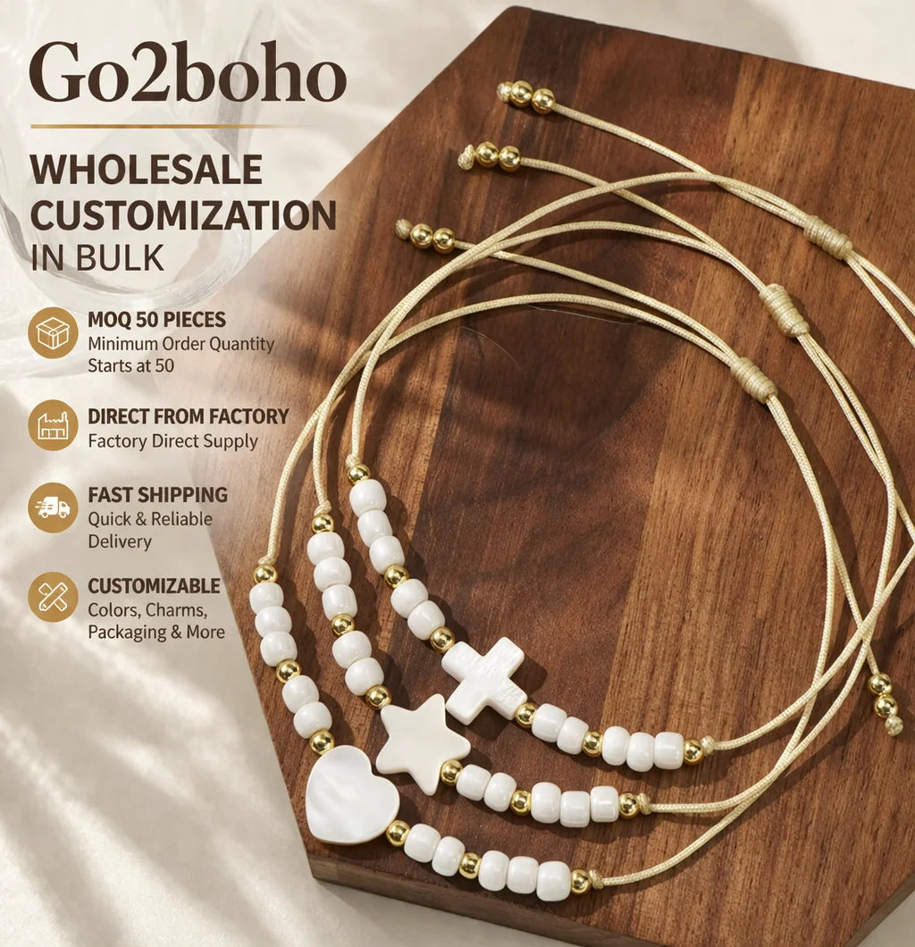 Go2boho Shell Pendant Bracelet Set Adjustable Cord White Beaded Heart Cross Star Charms Women Jewelry Minimalist Design