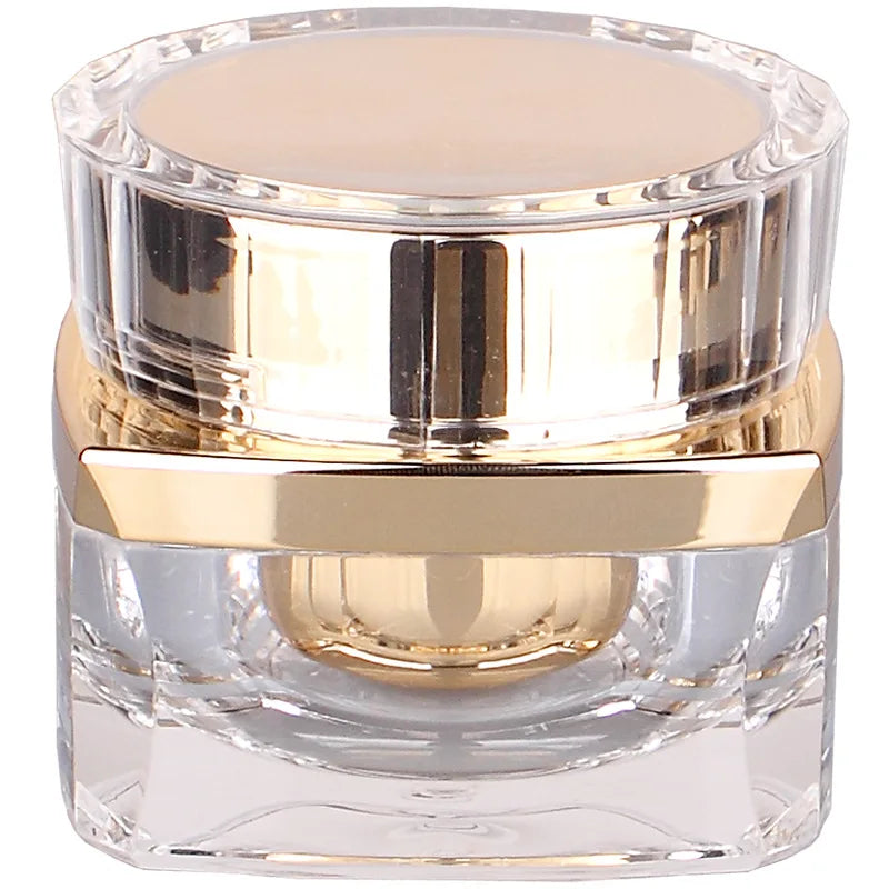 High-Grade 5g 10g 20g 30g 50g Gold Acrylic Cosmetic Packaging Square Cream Jars with Round Cap Pump Sprayer for Loose Powder