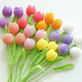 Hand-Knitted White Crochet Tulips Kids Gift Finished Knitting Artificial Tulip Flowers