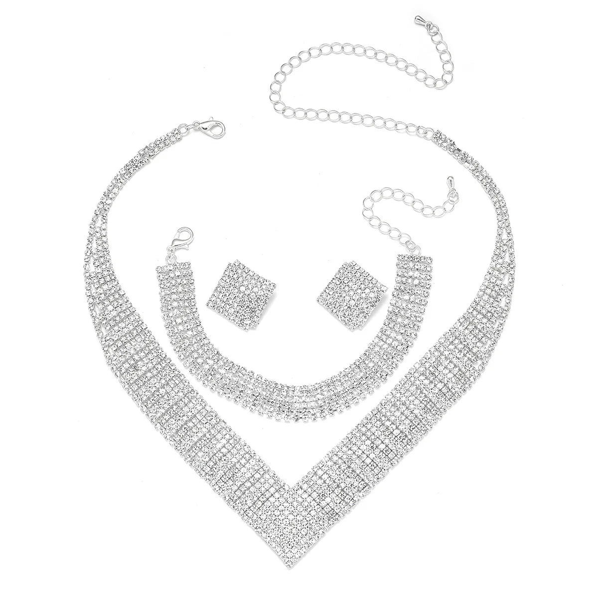 Hoyon Fashion Women Accessories Air Rhinestones Necklace Earring Bracelet Elastic  Jewelry Three  Pieces Set