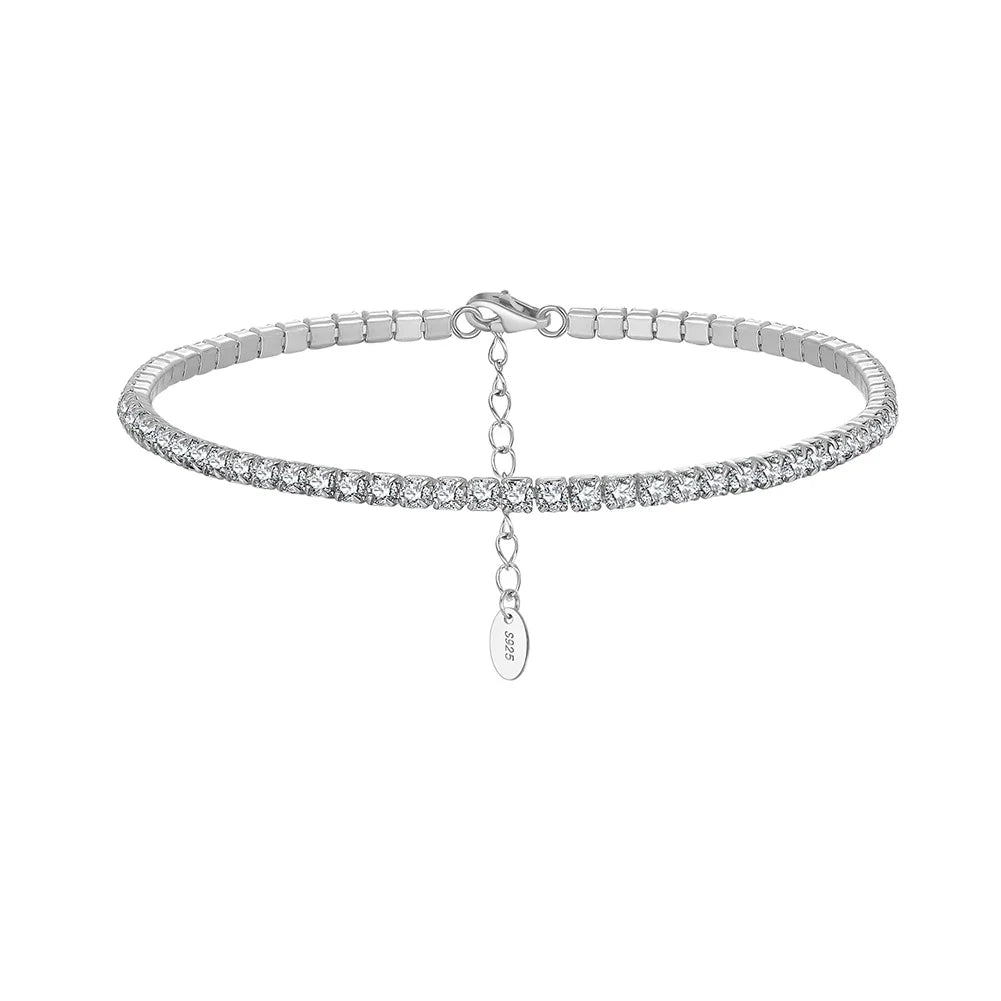 SB191 Color Solid 2MM Bezel Setting Tennis 925 Sterling Silver Casting Adjustable Bracelet for Women