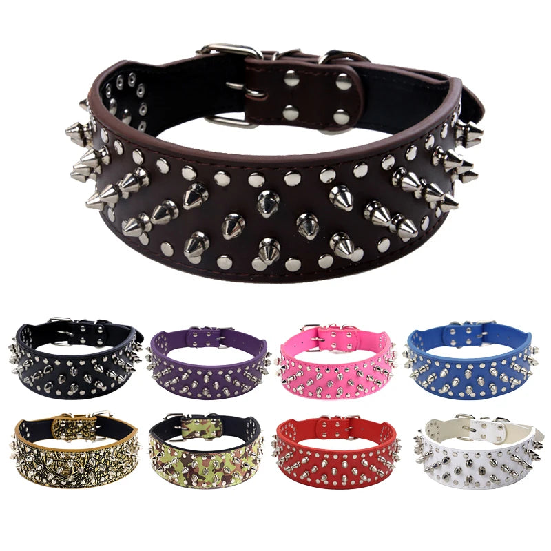 Pet Collar Large Dog Punk  Collar Bite Resistant Spike Leather Dog Collar Wholesale