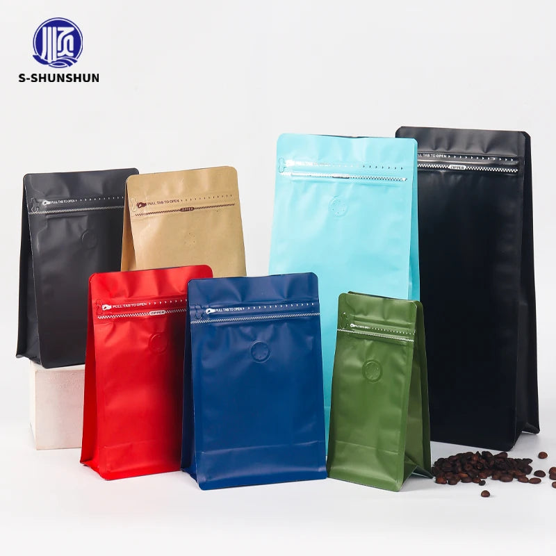 Manufacturer's Direct Sales of 1kg Coffee Bean Bags Plastic Flat Bottomed with Valves 1kg Coffee Bags