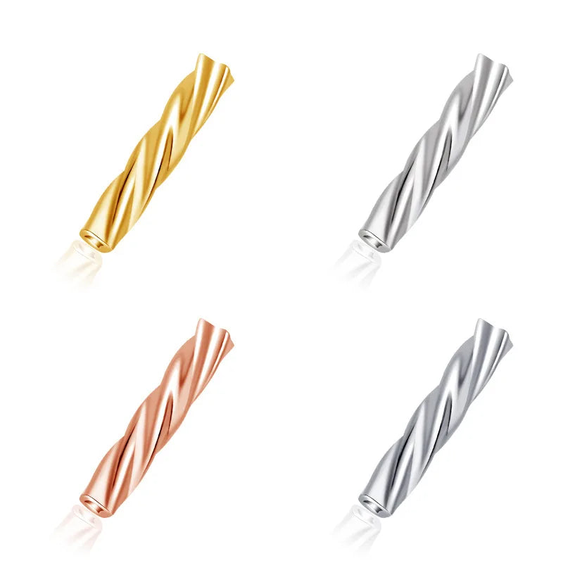 10mm 15mm 925 Sterling Silver Rhodium Plated Twisted Tube Spacer Beads for Jewelry Making Finding