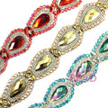 Hot Fix New Design Gold Diamond Rhinestone Trim Crystal Fancy Stone Chain Trimming Iron on for Dress/Carnival Costume