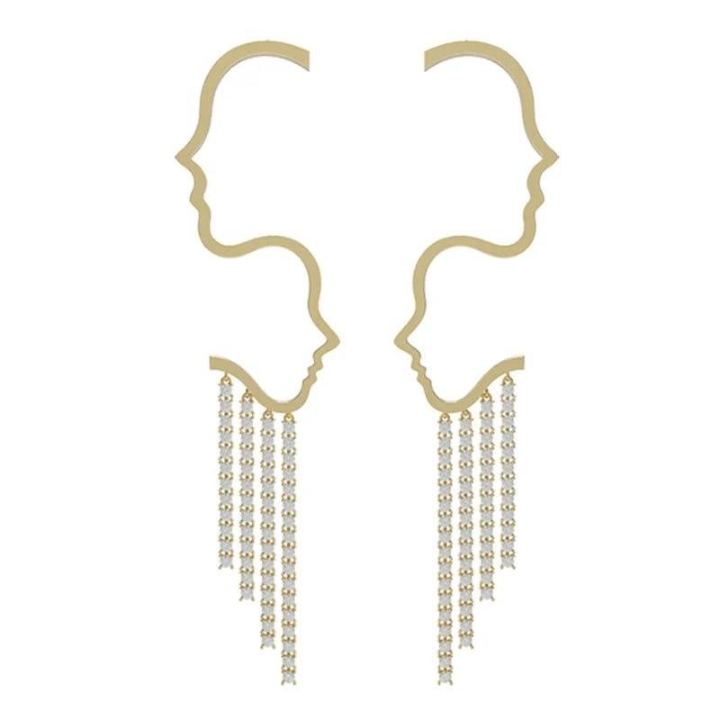 Body Art Tear Drop Earrings Design Long Seed Bead Water Stud Earrings 18k 14k Pure Gold With Natural Diamond or Moissanite 1.5ct