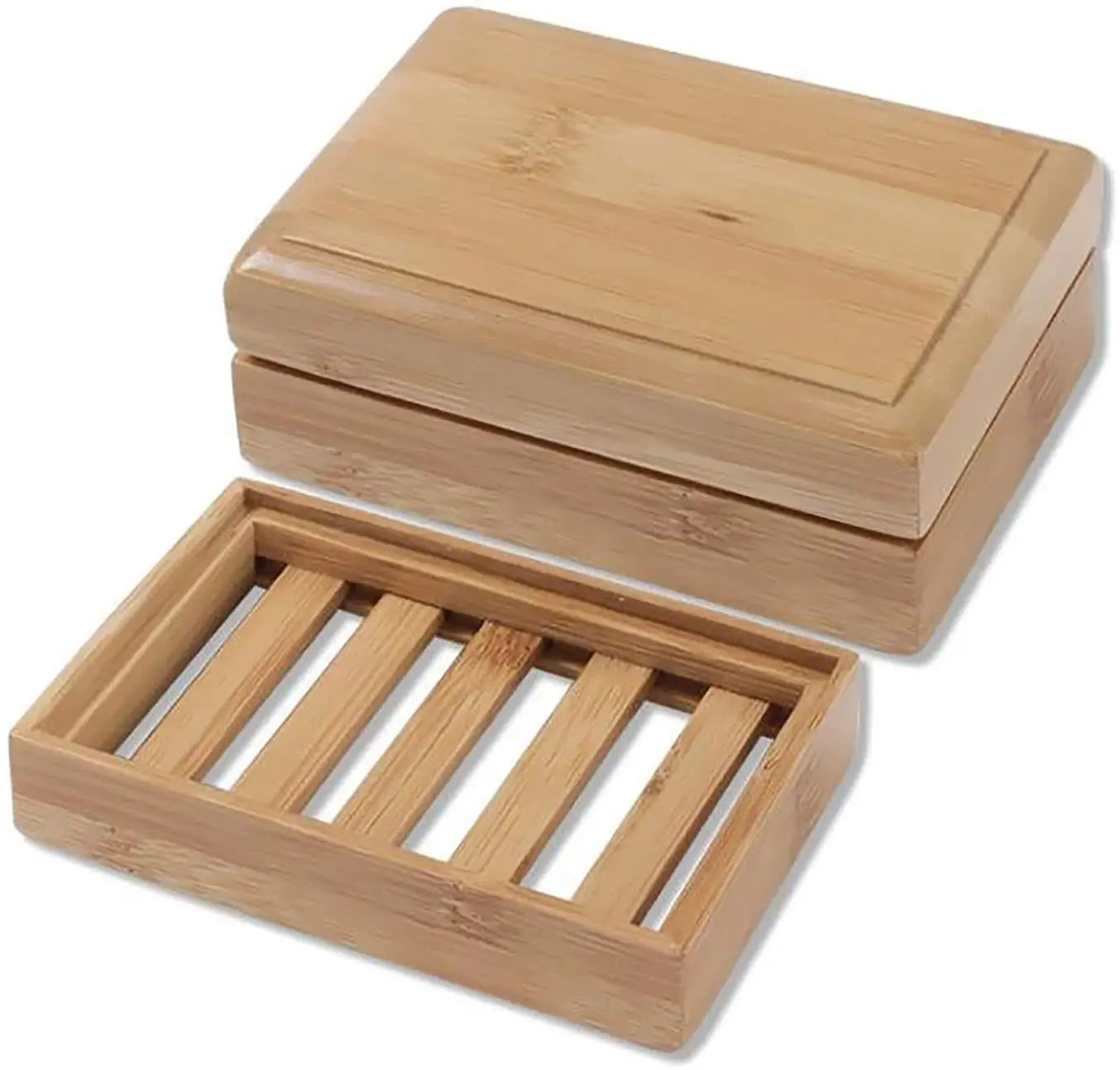 Bathroom Soap Dish Natural Handcrafted Bar Soap Holder with Lid Handmade Wooden Bamboo Soap Box Tray