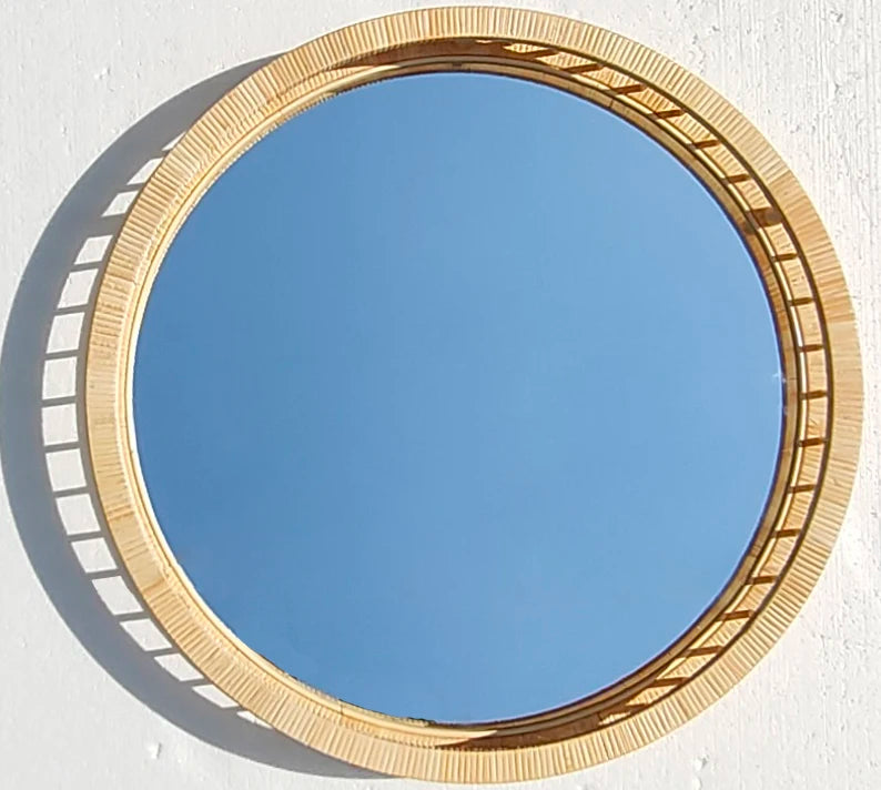 80cm New Collection Rattan Mirror for Home Decoration Handicraft Round Rattan Framed Decor Living Room Wall Mounted Mirror