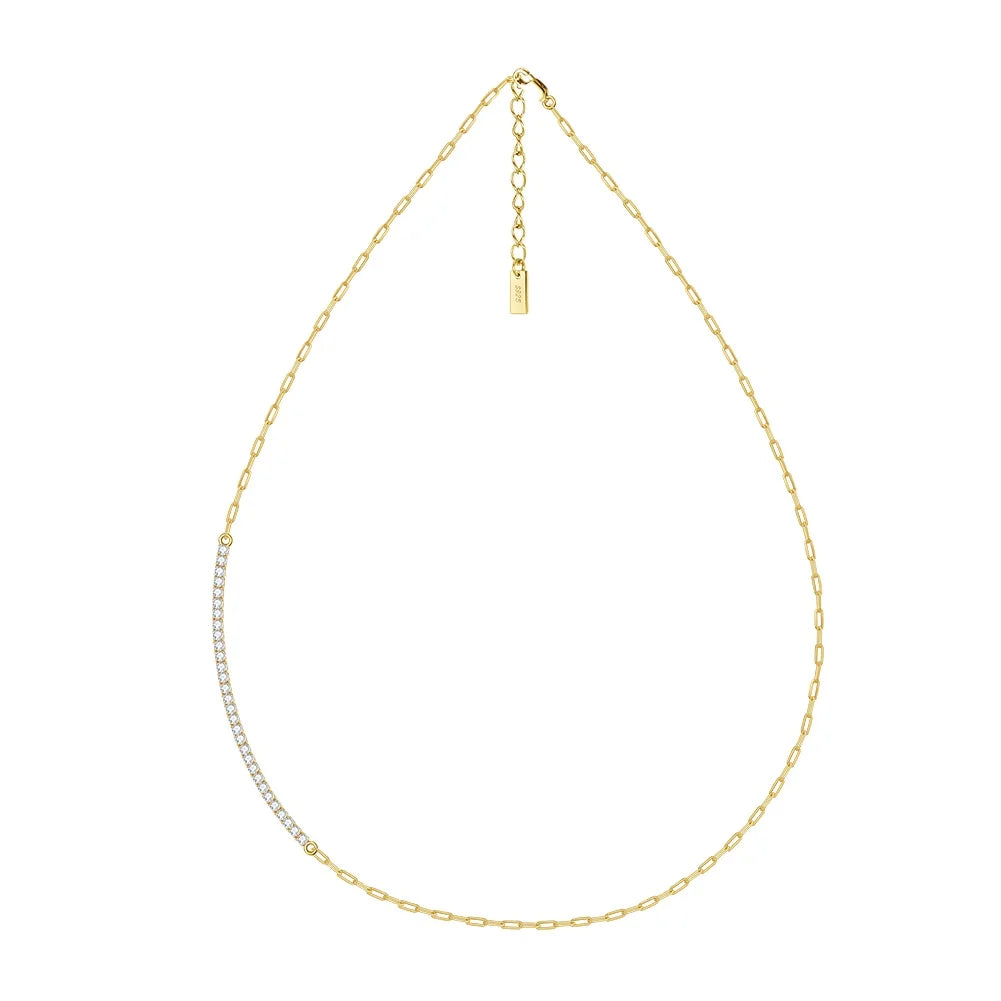 RINNTIN SC63 Fashion Jewelry  925 Sterling Silver Chain Necklace for Women 14K Gold Plated Chain Necklace With Cubic Zircon
