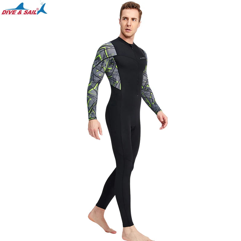 Men's New Full Body Wetsuit for Snorkeling and Diving Breathable Beach Swimwear with UV Protection Printed Rashguard Jump Suit