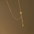 Premium 18K Gold Plated Stainless Steel Water Drop Tassel Necklace for Women Five-Pointed Star Link Chain Trendy Fashion Jewelry