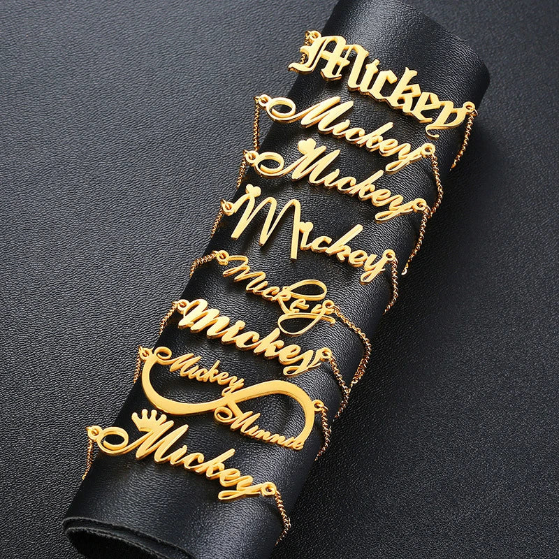 Lettering Name Message Pendant Necklace PVD Gold Plated Stainless Steel Burrs Free Custom Font Initial Letter Statement Necklace