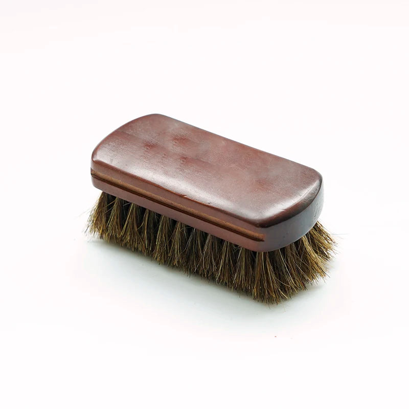 Professional Eco-Friendly Brown Solid Beech Wood Shoe Cleaning Brush Horsehair Bristles for Leather Boots Hand Design