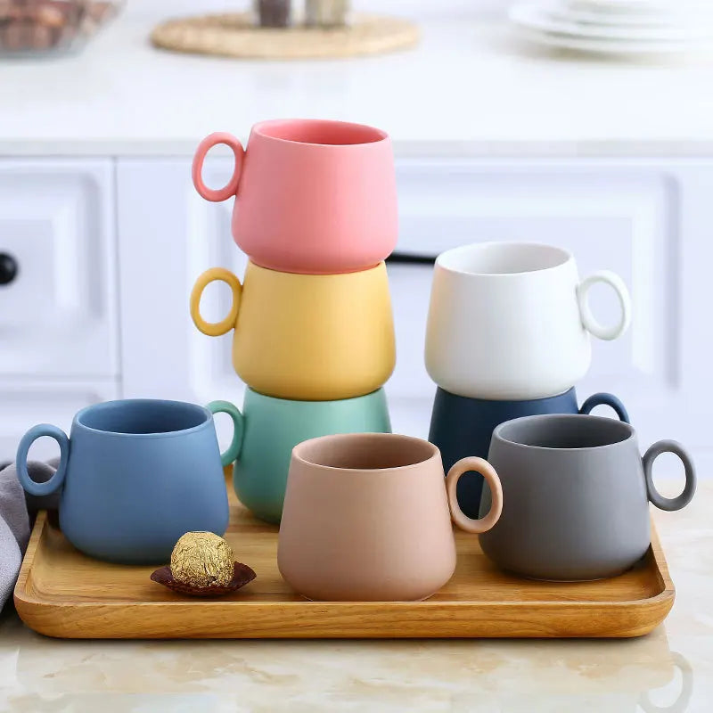 Solhui  Nordic Frosted Ceramic Colored Coffee Mug Cups