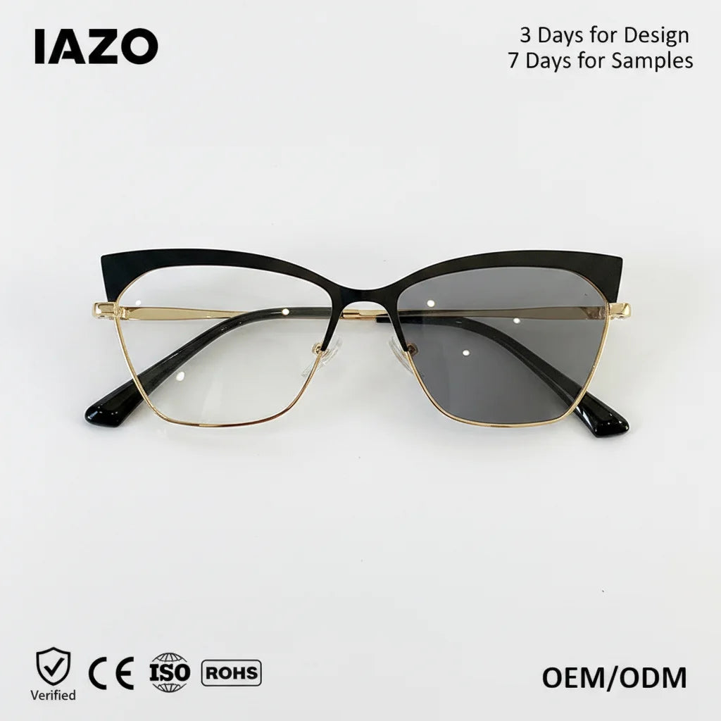 Trendy Men and Women's Cat Eye Eyeglasses Personalized Photochromic Metal Anti Blue Light Glasses with PC Frame