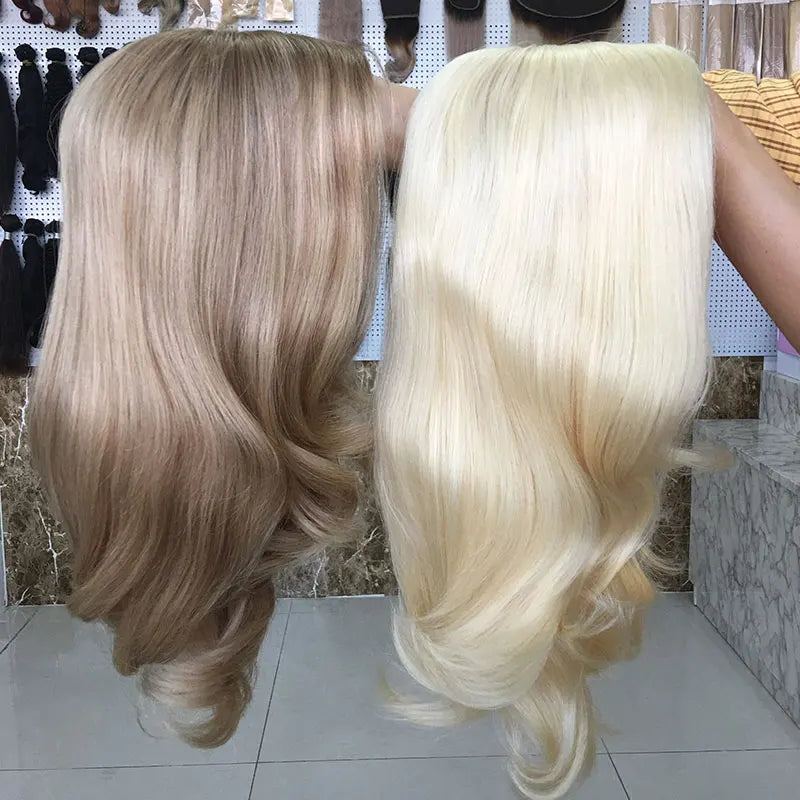 Factory Price Balayage Blobde Full Cuticle Remy European Hair Short Length 14 Inch Silk Base  Jewish Wig Kosher Wigs