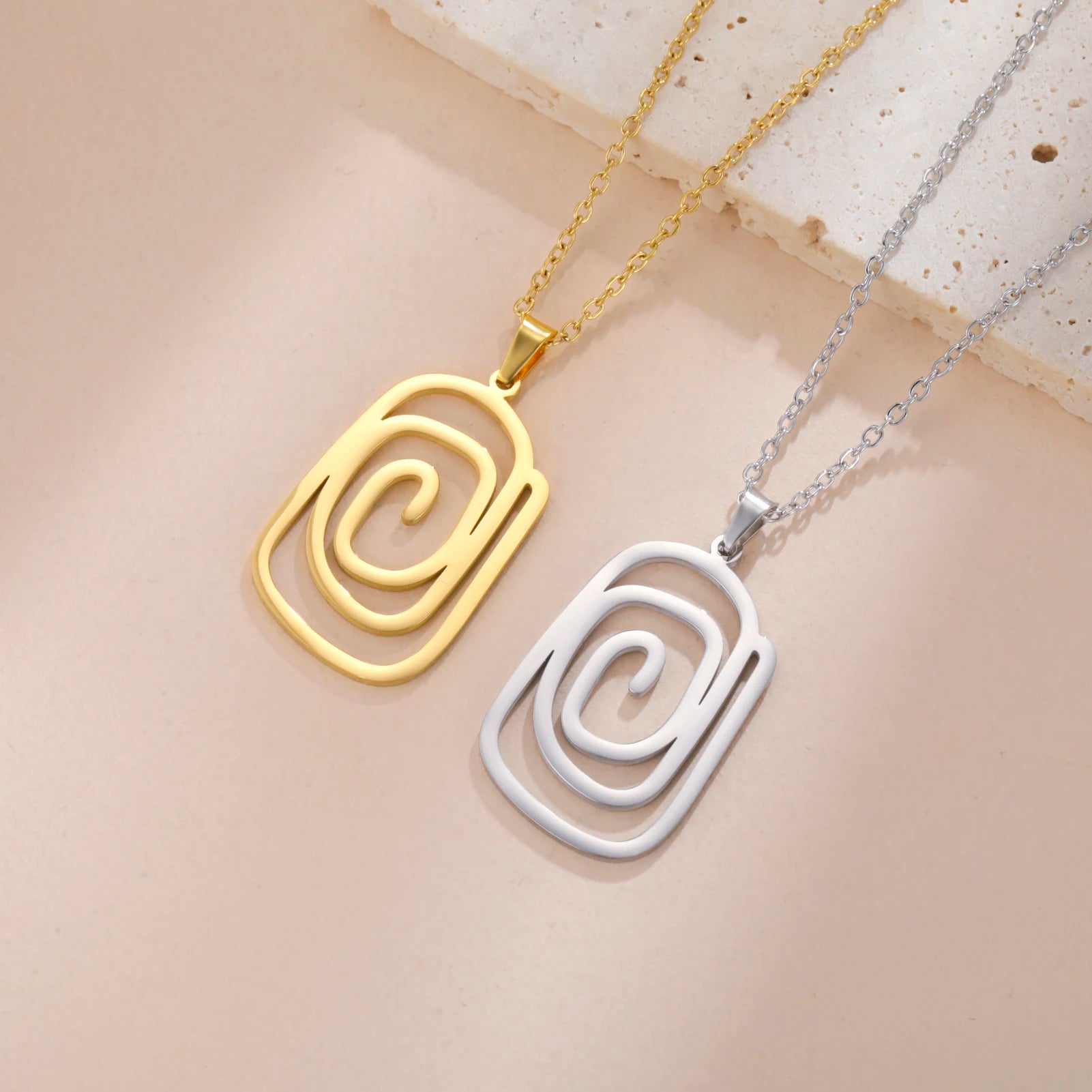 Myshape Women Irregular Spiral Swirl Pendant Necklace Stainless Steel Gold Color Neck Chains Choker Fashion Geometric Jewelry