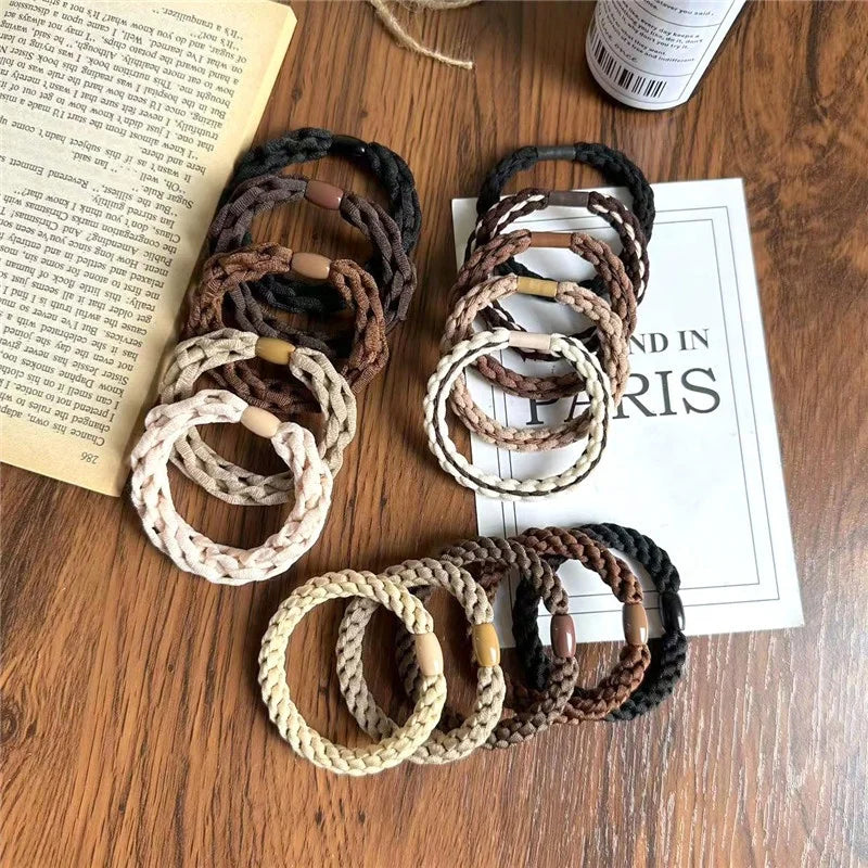 Wholesale Thick Hair Accessories Girls Fabric Elastic Rubber Hair Bands Twist Braided Hair Ties for Women