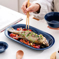 White and Blue 9 Inch 12 Inch Household Dinner Serving Dish Ceramic Oval Fish Plate Restaurant Tableware