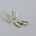 925 Sterling Silver Oval Flat Hoop Earrings Modern Diamond Pave U Shape Rectangle Square Earrings