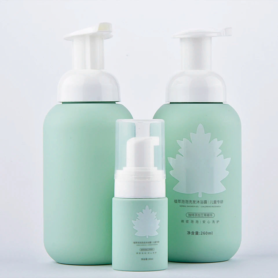 50ml Foaming Pump Bottle for Kids Products Baby Skincare Bottle Plastic Shampoo Bottle 250ml Green Packaging Set