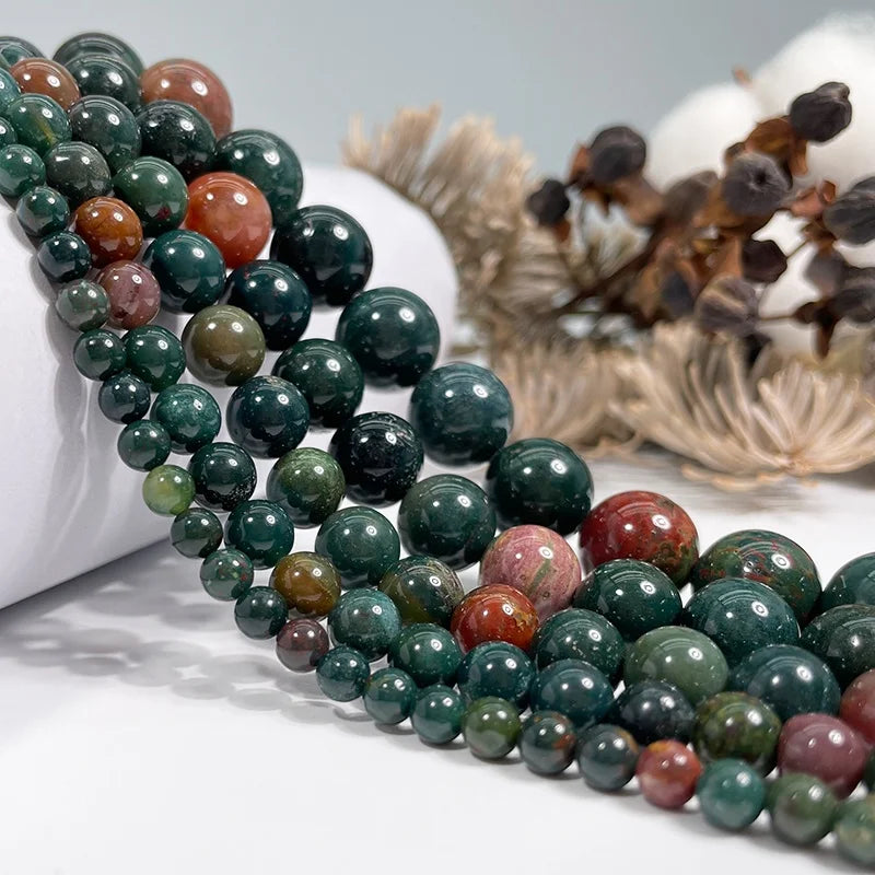 Wholesale Natural Heliotrope Green Bloodstone round Gemstone Beads Loose for Fashion Jewelry Necklace Bracelet Making