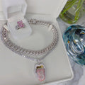 5A Cubic Zirconia CZ Iced Out Bling Women Girl Jewelry Tennis Chain Dollar Lip Pendant Necklace