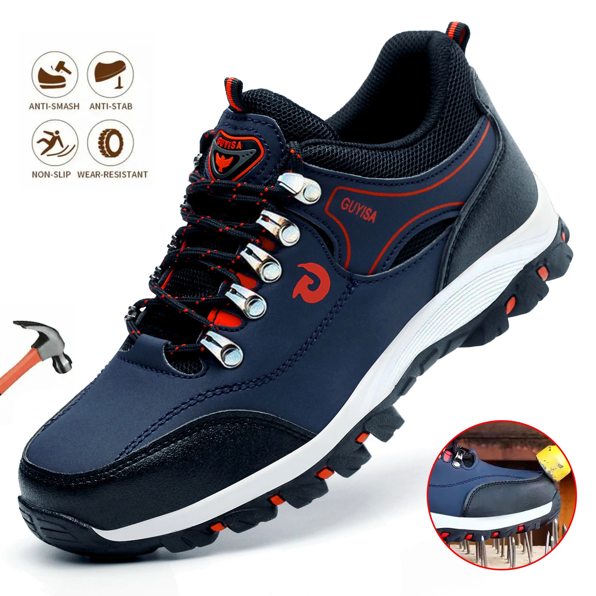 Men's Lightweight Steel Toe Work Boots Sports Style Summer Anti-Slip Puncture-Proof Rubber Plate Safety Shoes