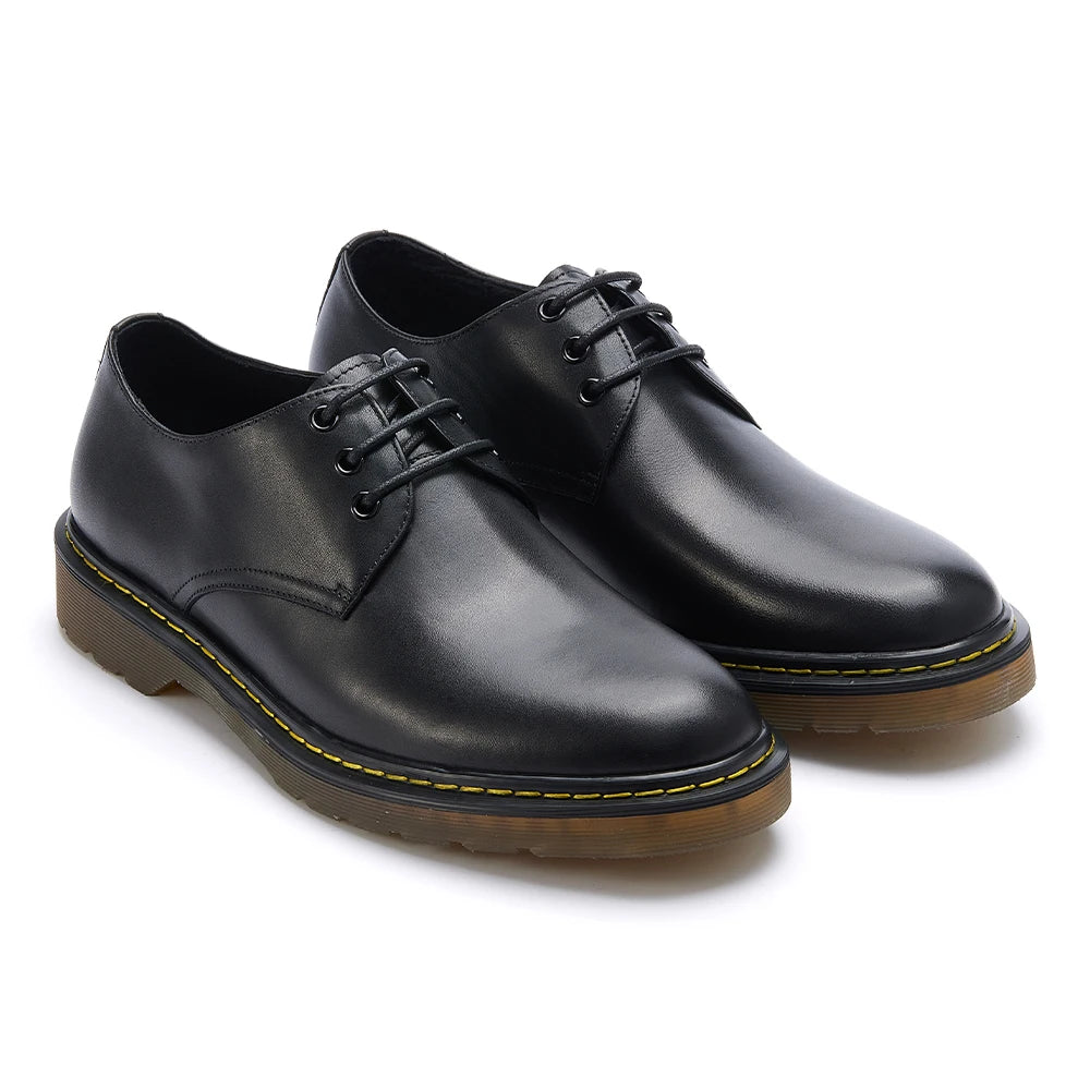 Vintage Derby Leather Dress Shoes for Men Comfortable Business Style with Black Lace-up Round Toe Upper Weddings Style