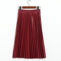 Autumn Winter Women Midi-Calf PU Leather Elastic Waist Pleated Skirts Office Ladies High Waist A-Line Harajuku Midi Skirts
