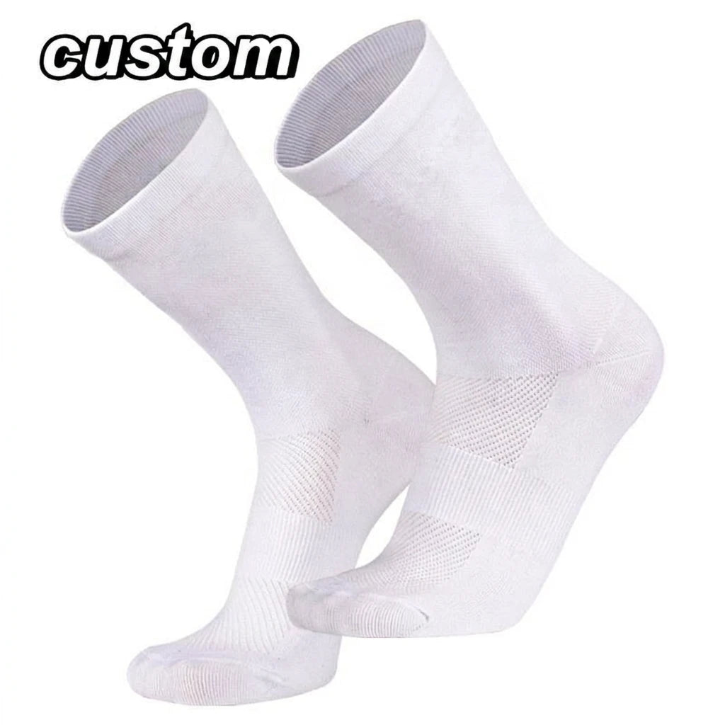 High Quality Custom Logo White and Black Cycling Socks Coolmax Nylon Athletic Sport Crew Compression Quick Dry Running Socks