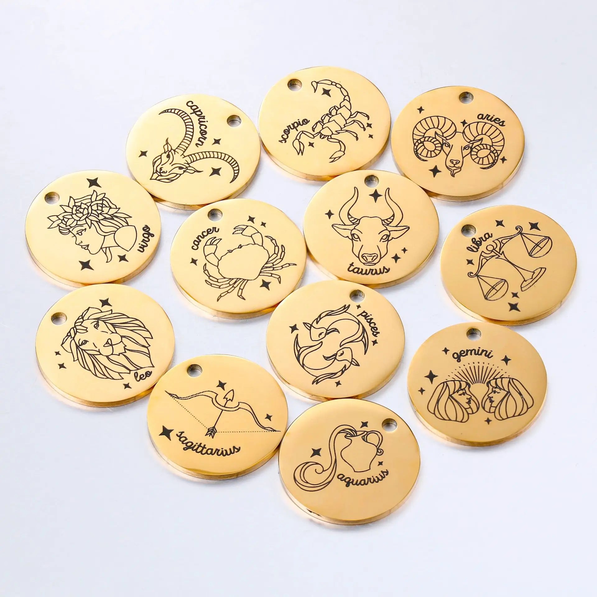 DIY Signs for Bracelet Necklace Making Stainless Steel Charms 12 Zodiac 18K Gold Plated Zodiac Pendant for Jewelry Making