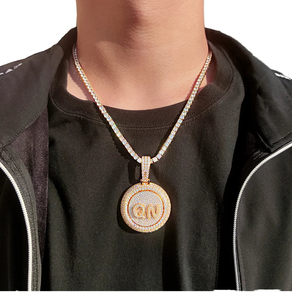 Best Custom Silver Punk Pendant Necklaces Men Street Style Rotatable Alphabet Number Cross-Shaped Zircon Rope Chain Party