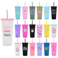 BORGE 700ml New Creative Pattern Straw Cup Matte Tumbler Reusable Straw Cup With Lid