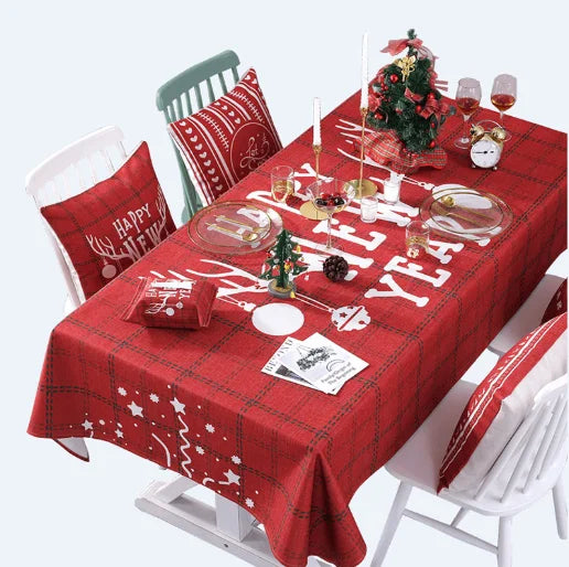 Custom Printed 100% Polyester Christmas Table Cloth PVC Rectangle Embroidered Tablecover