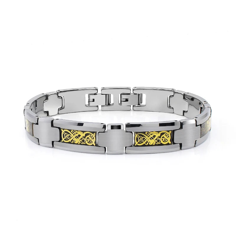 Luxury Cross Link Tungsten Bracelet Mens Jewelry Anti Scratch Golden Dragon Design Tungsten Bracelets Extension Lock Available