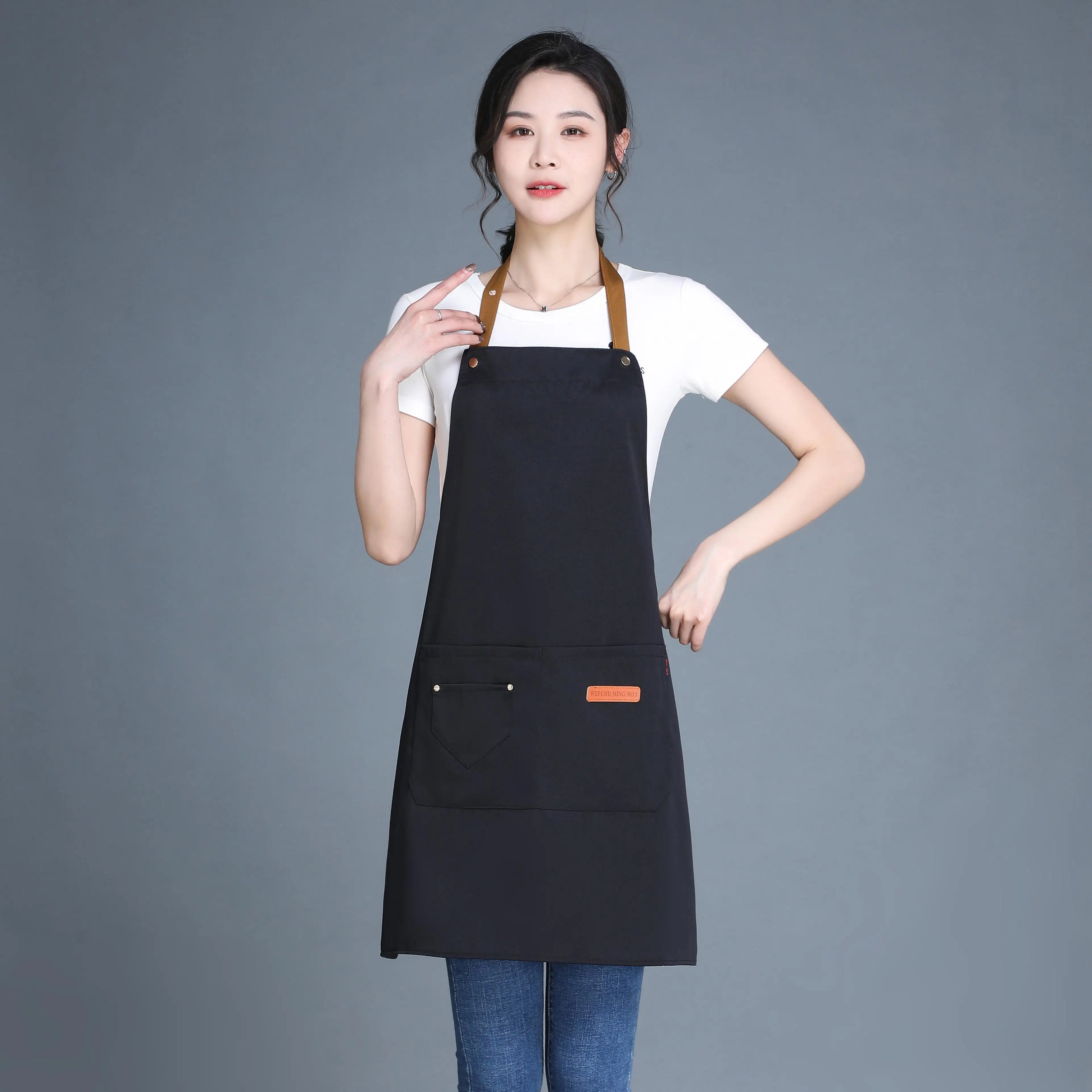 Multi Function Home Chef Unisex Denim Custom logo Embroidery Baking Clothes With Pockets Adult Aprons Kitchen Apron Custom Logo