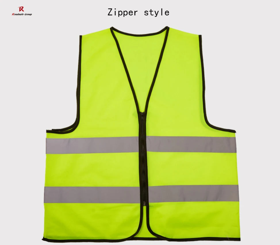 Customized ROADSAFE Fluorescent Yellow-Green Security Vest Reflective Jacket Hi Vis Jacket Safety Vest 100% Polyester for Men
