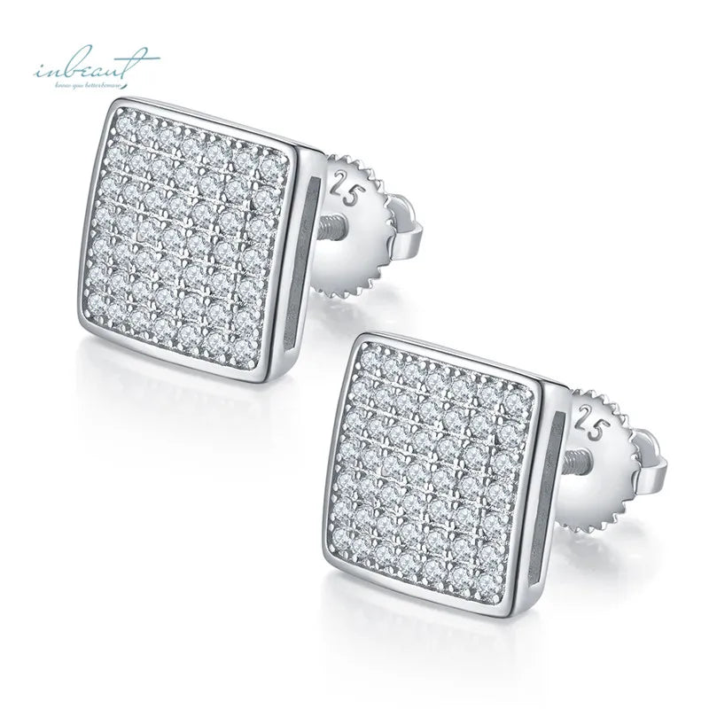 Silver 925 Original 18K Yellow Gold Plated Total 1 Ct Brilliant Cut Diamond Test Past D Color Moissanite Square Stud Earrings