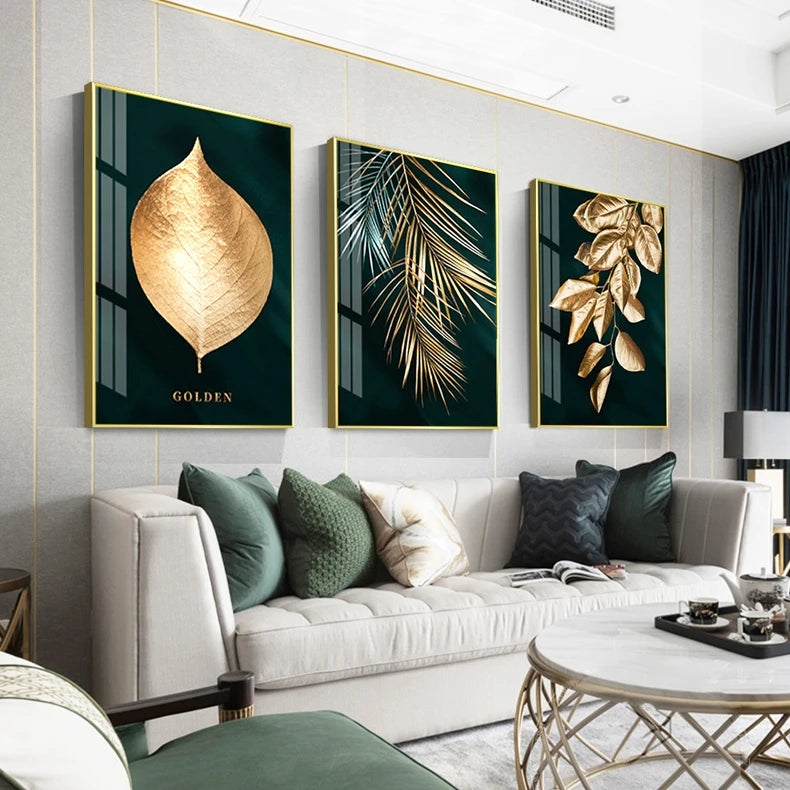 Wholesale Custom Hotel Corridor Artwork Supplier Golden Leaf Art Abstract Decorative Wall Painting for Home Decor Business Hotel