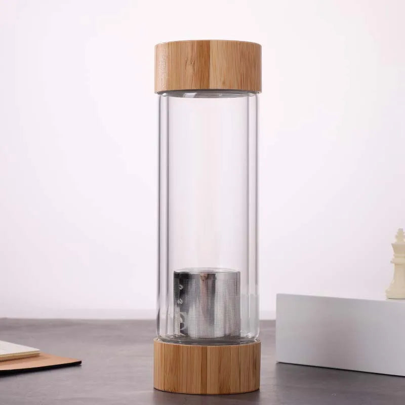 Custom Logo 0.4L Sport Water Bottle Travel Tumbler Eco-Friendly Glass 300/400/500ml Bamboo Lid Infuser Gym Outdoor Activities